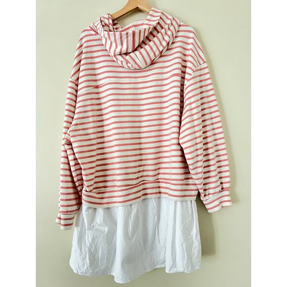Anthropologie Pilcro Hooded Sweatshirt Twofer Mini Dress Large Pink Stripe - Picture 7 of 9